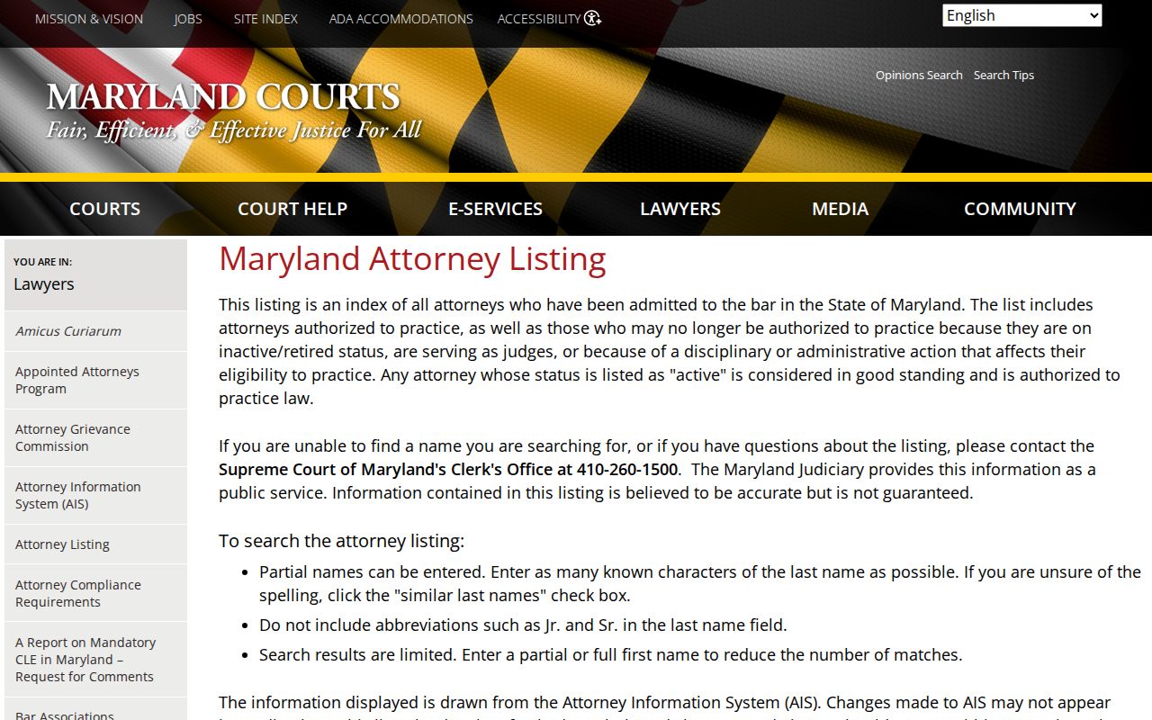 Maryland people directories official attorney search