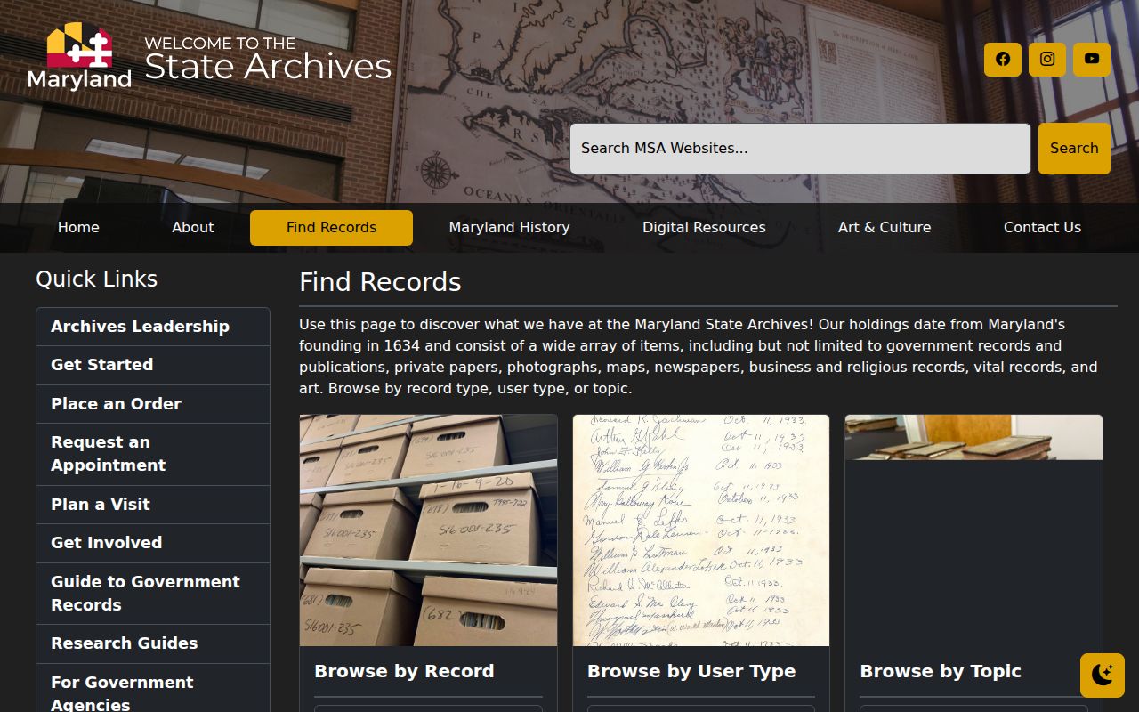 Maryland public records Archives research gateway