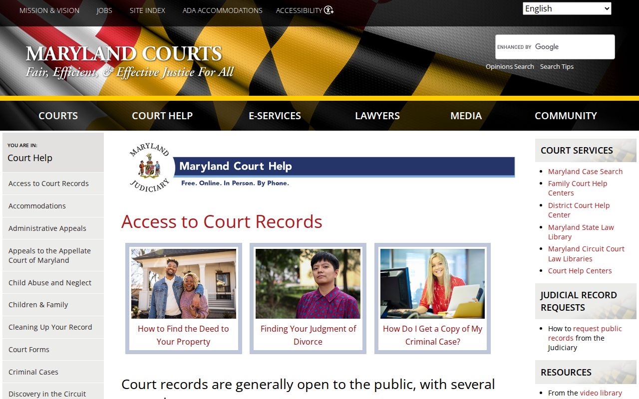 Maryland public records court file access options