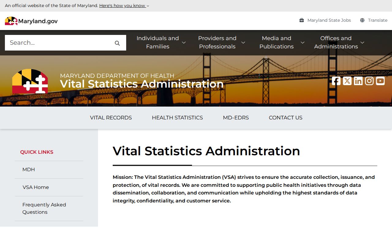 Maryland public records vital certificate access portal