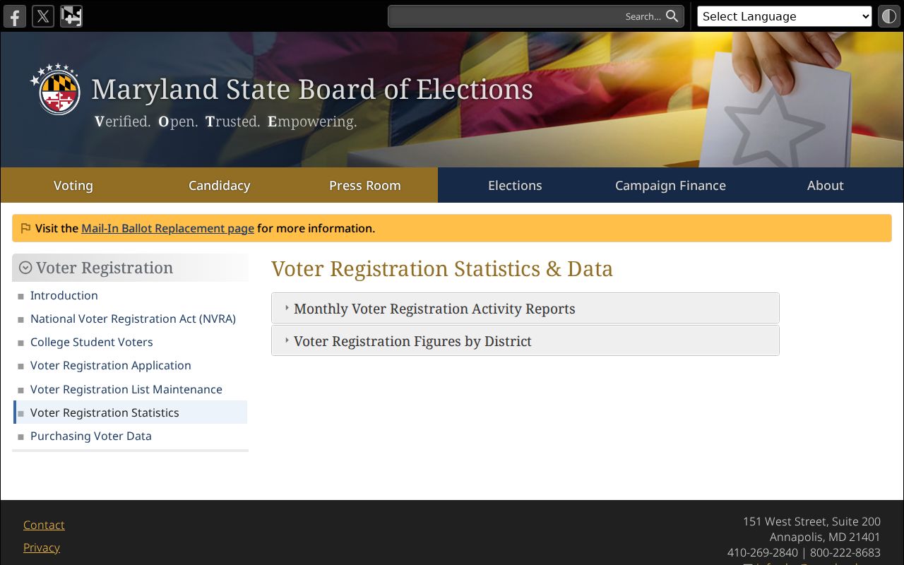 Maryland voter registration statistics reports